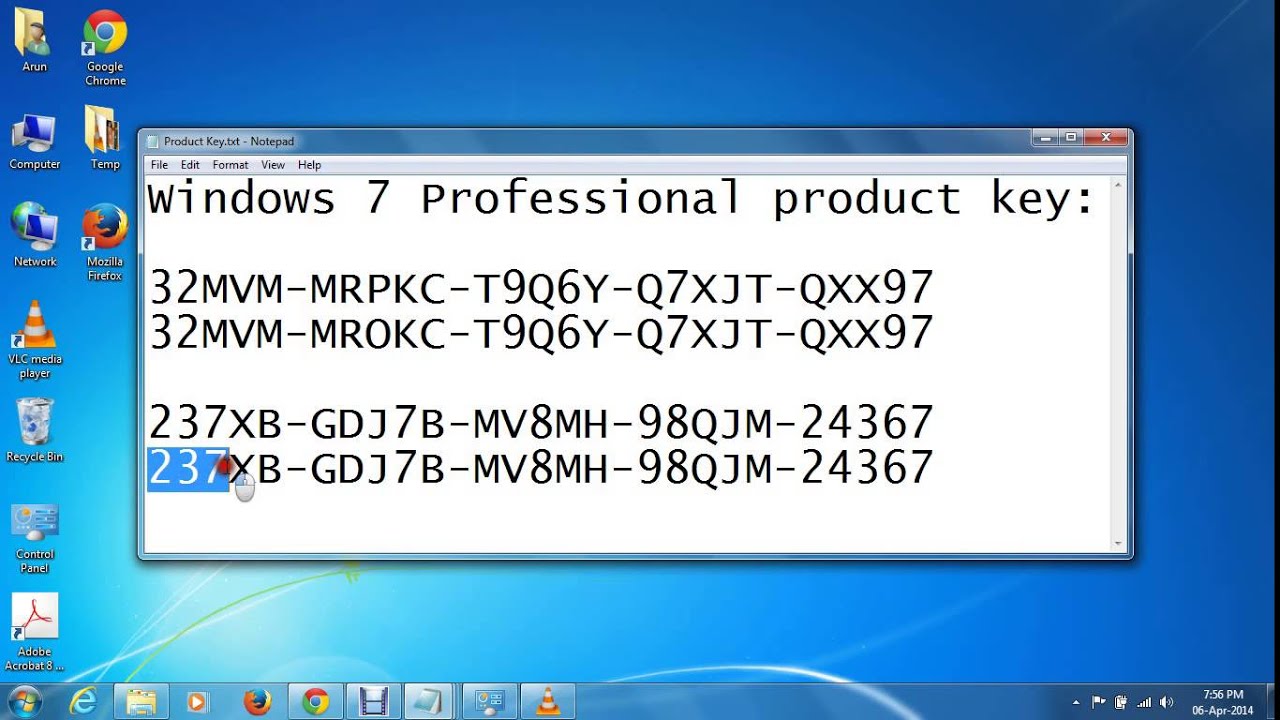 valid product key windows 7